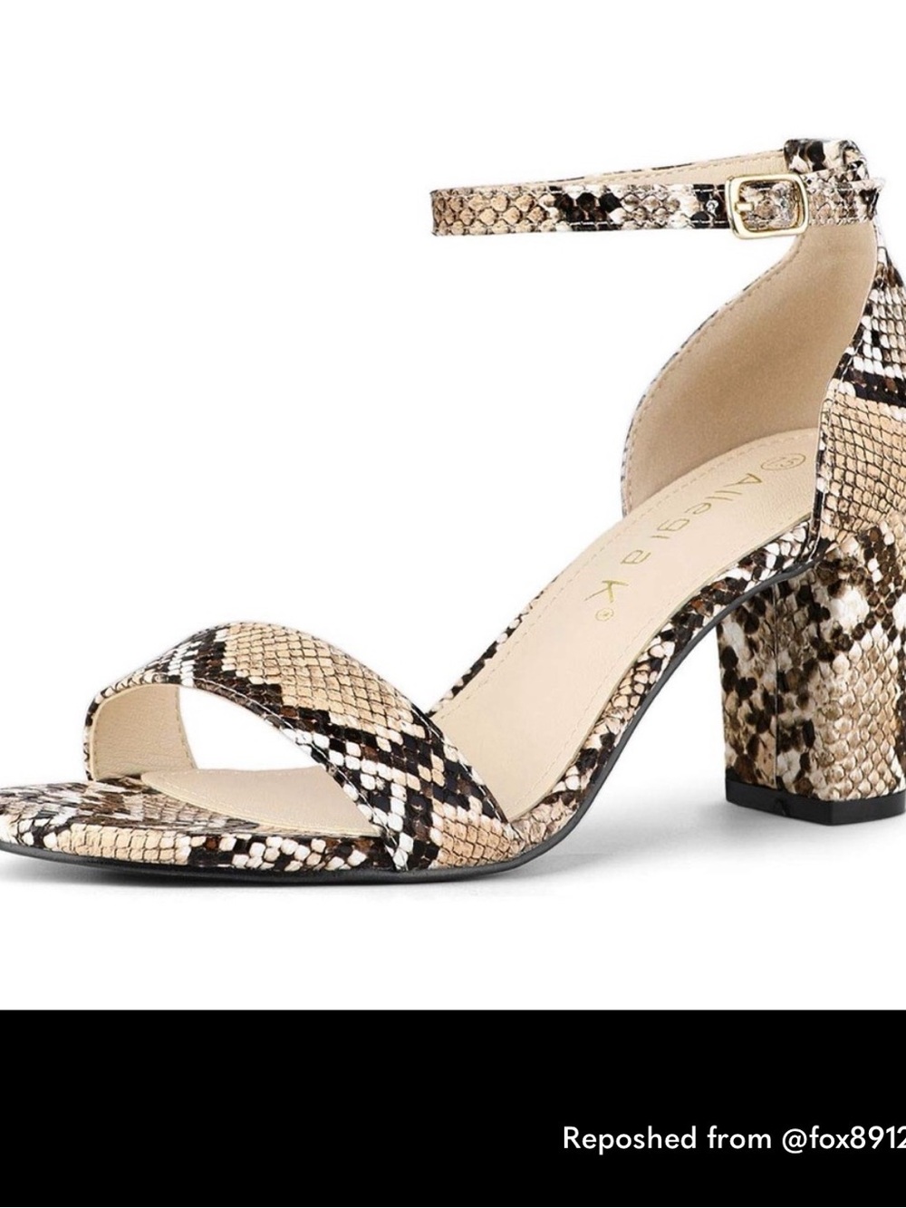 Allegra K Snake Print Block Heel Sandals in Beige Black